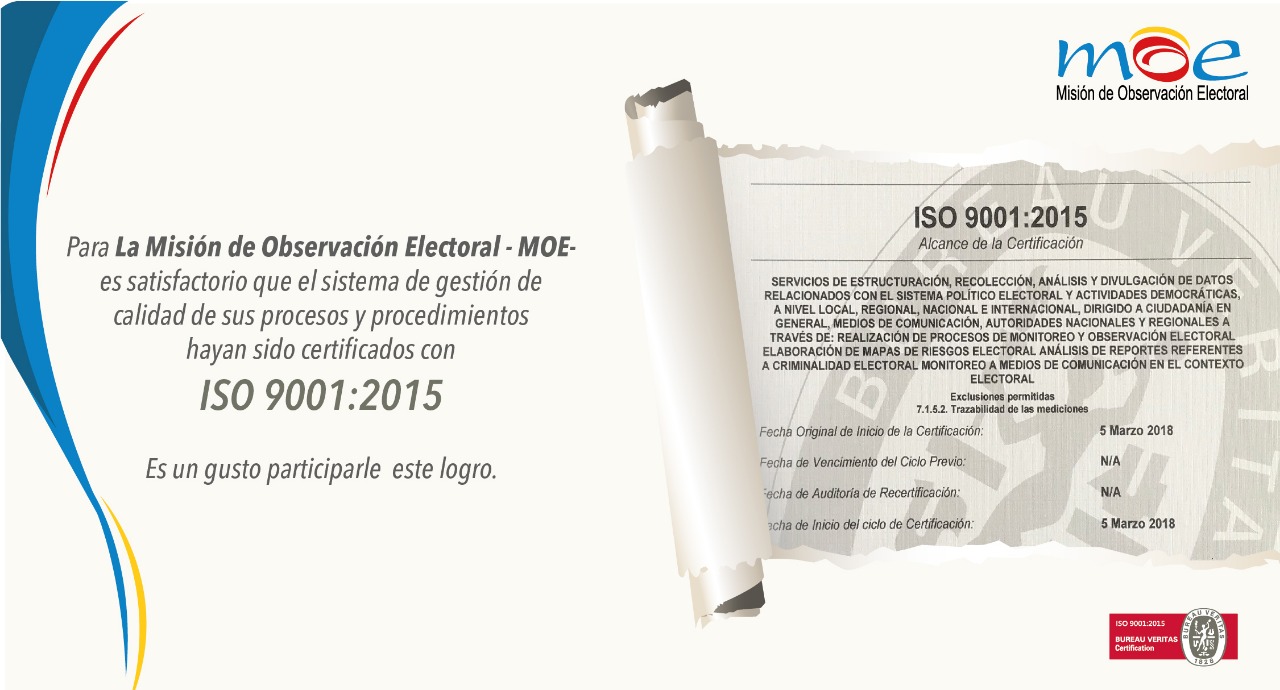 MOE recibe certificación de calidad ISO 9001:2015
