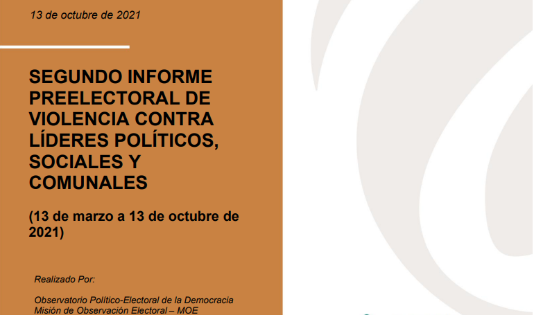 Segundo informe preelectoral de violencia contra líderes políticos, sociales y comunales