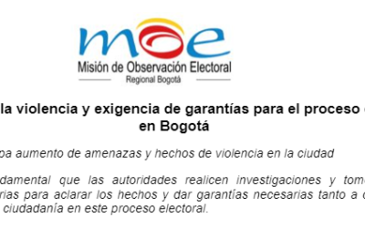 «Rechazamos  la violencia y exigimos garantías para el proceso electoral en Bogotá»: MOE Regional Bogotá