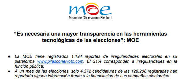 “Es necesaria una mayor transparencia en las herramientas tecnológicas de las elecciones”: MOE