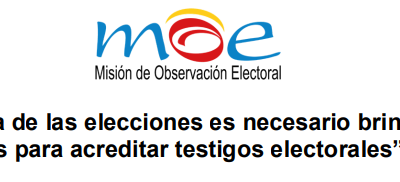 “A una semana de las elecciones es necesario brindar mayores garantías para acreditar testigos electorales”: MOE