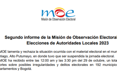 Segundo informe de la observación realizada por la MOE al proceso de Elecciones de Autoridades Locales 2023